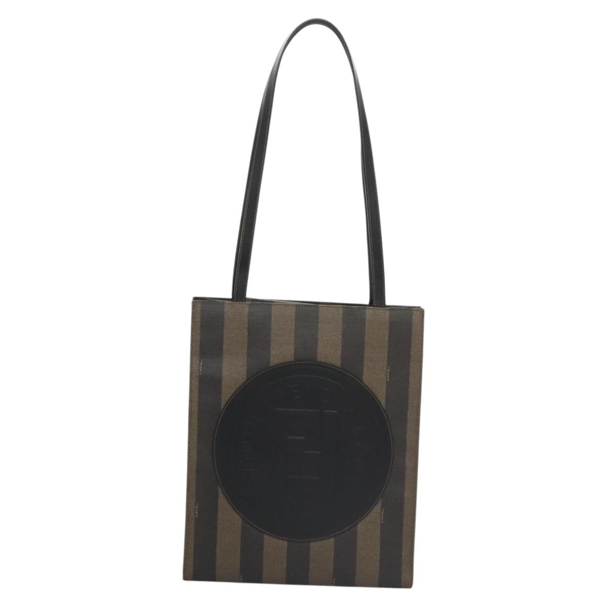 Fendi Vintage Logo Stamp Tote Pequin Coated Canvas, BROWN, CANVAS, Tote bag