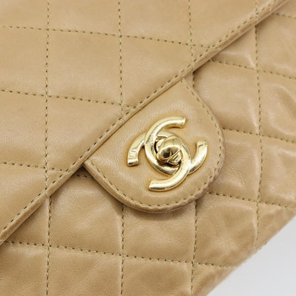 Chanel Vintage Square Classic Single Flap Bag Quilted Lambskin, BEIGE, LEATHER, Shoulder bag