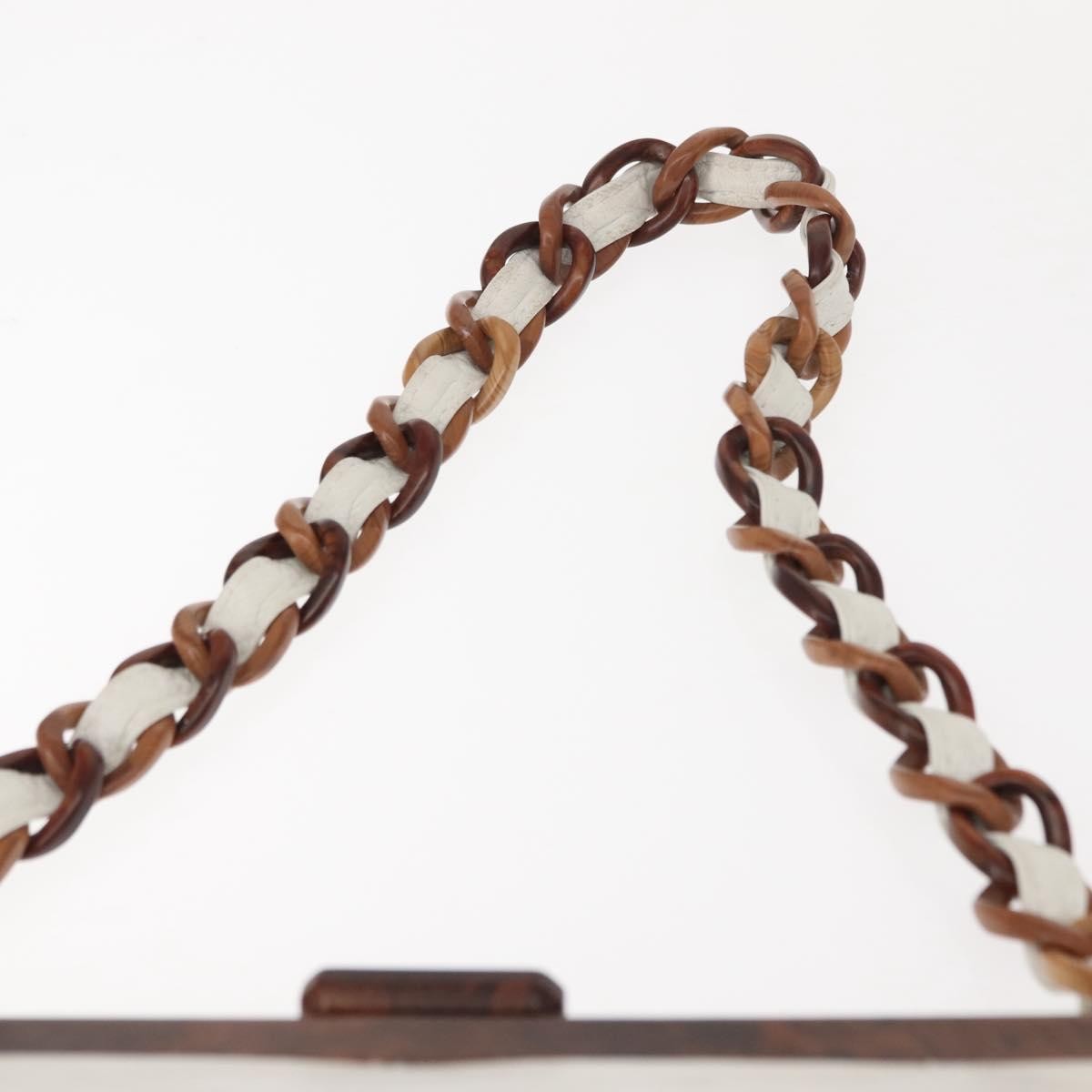 Chanel Wooden Frame Striped Shoulder Bag Leather, WHITE, LEATHER, Shoulder bag