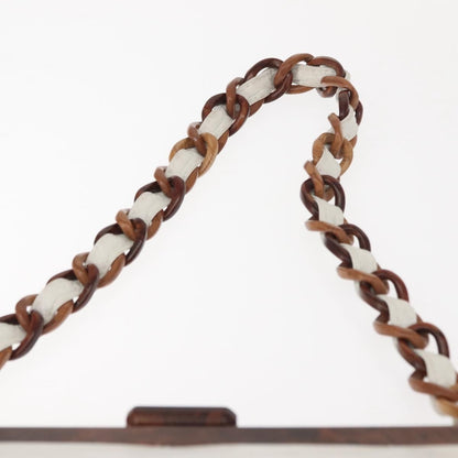 Chanel Wooden Frame Striped Shoulder Bag Leather, WHITE, LEATHER, Shoulder bag