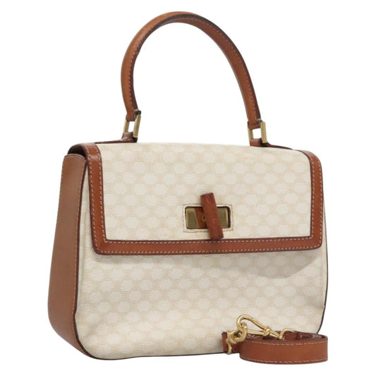 Celine Vintage Convertible Top Handle Bag Macadam Coated Canvas, WHITE, CANVAS, Handbag