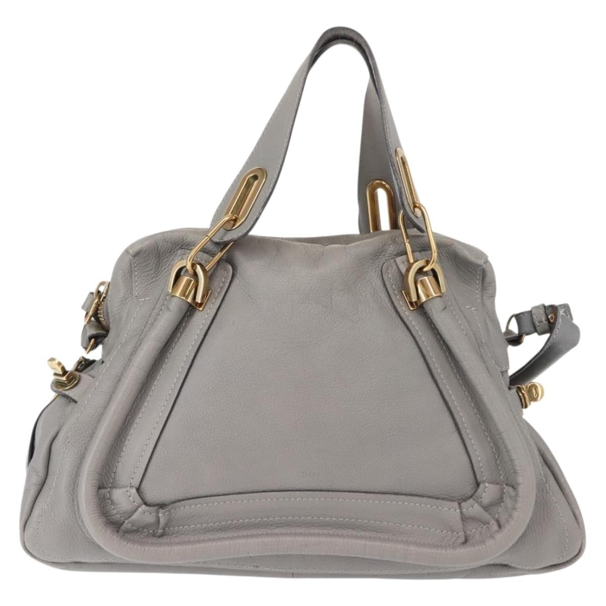 Chloe Paraty Top Handle Bag Leather, GRAY, LEATHER, Handbag