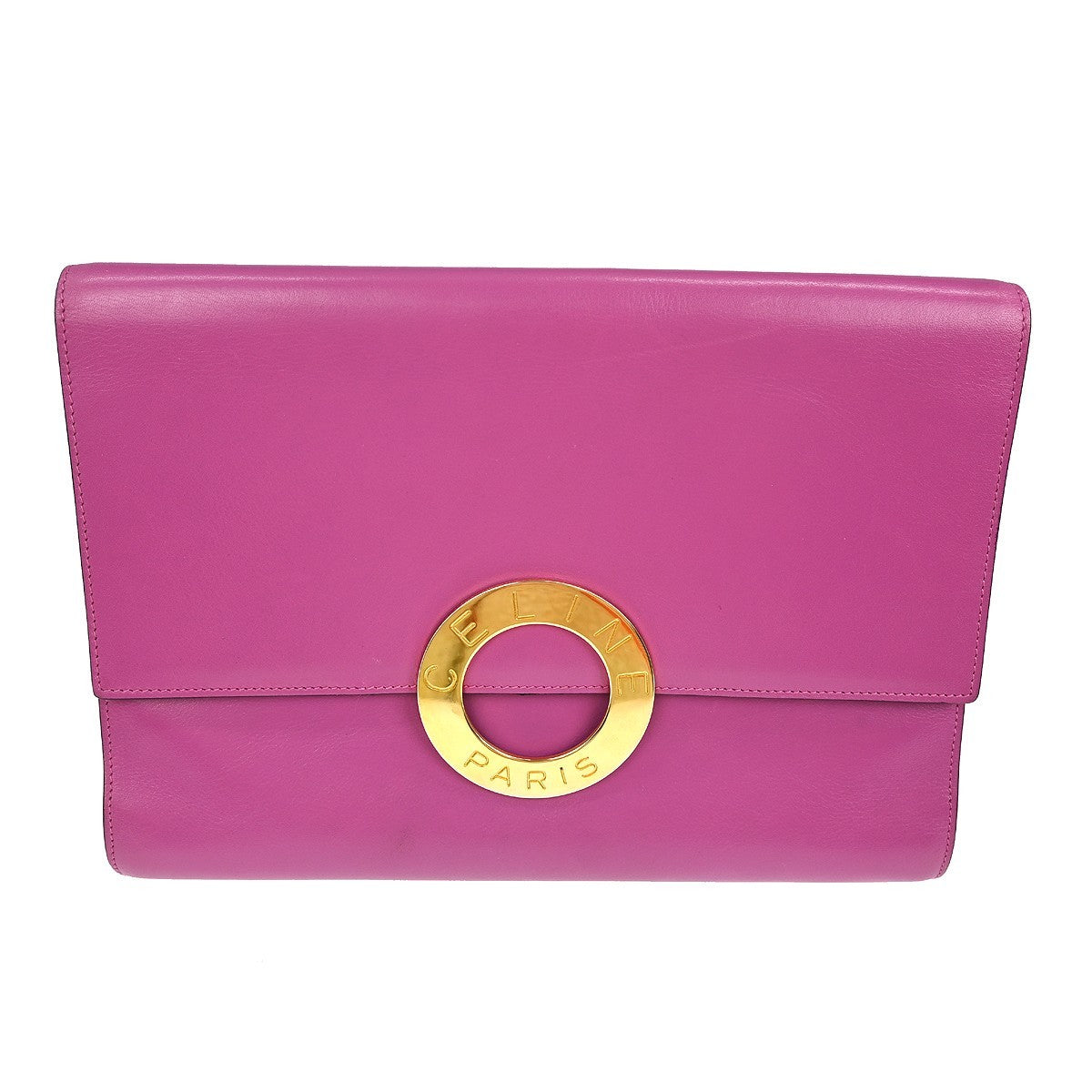 Celine Circle logo Leather, PINK, LEATHER, Clutche & pouche
