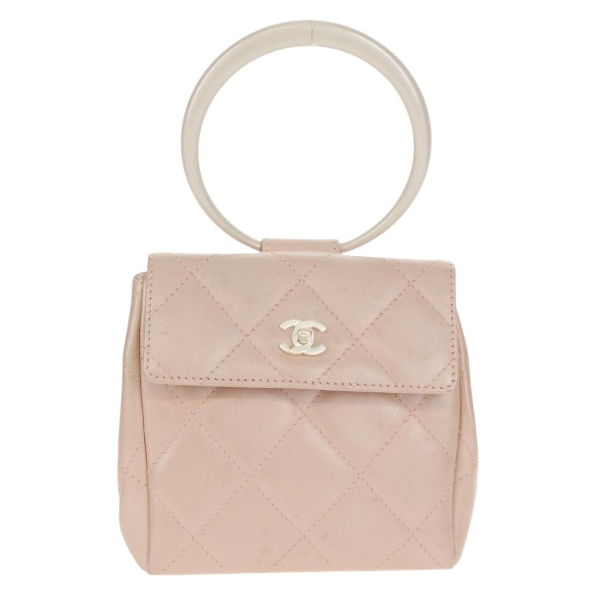 Chanel Vintage Top Handle Flap Bag Quilted Lambskin, PINK, LEATHER, Handbag