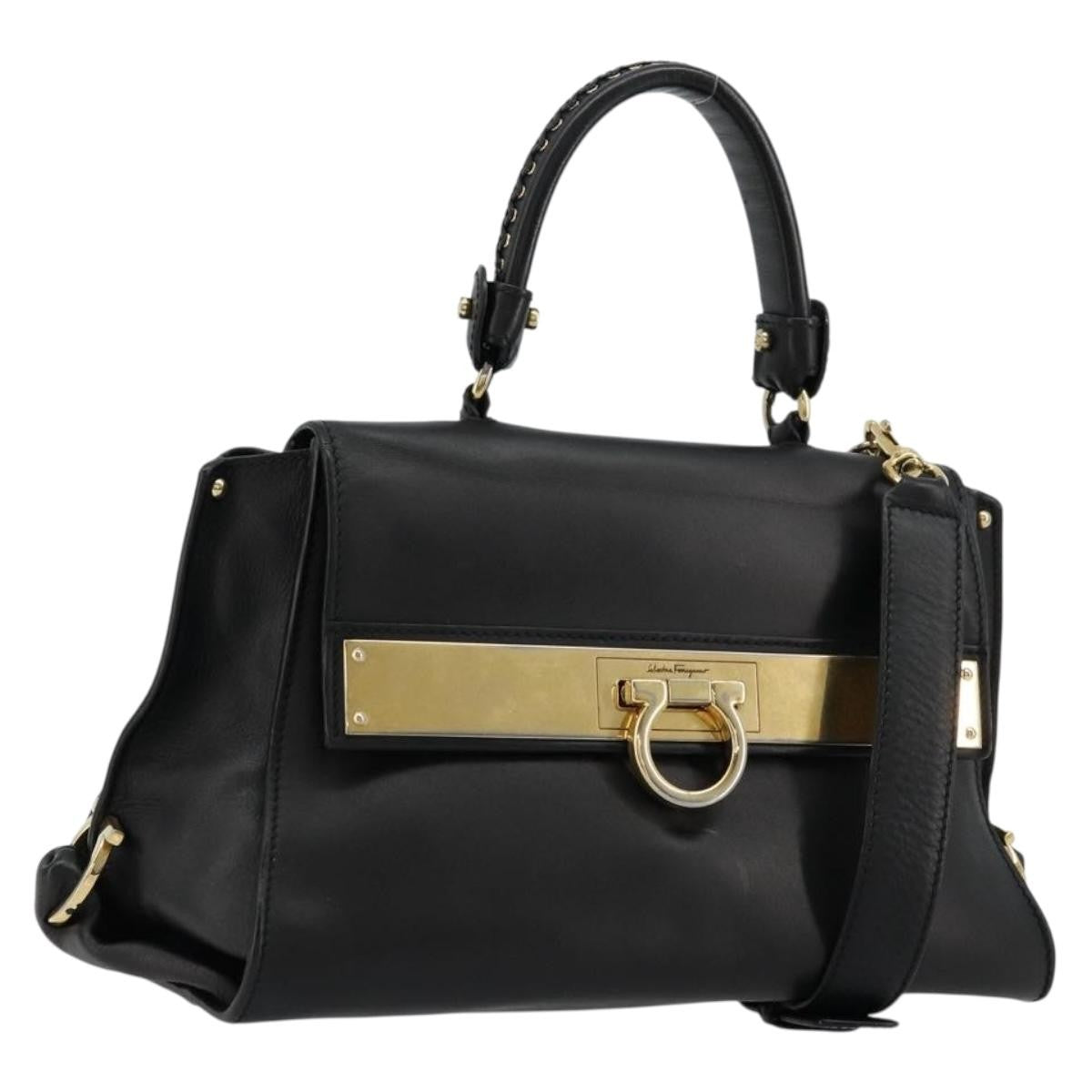 Salvatore Ferragamo Sofia Satchel Leather, Black, Leather, Handbag