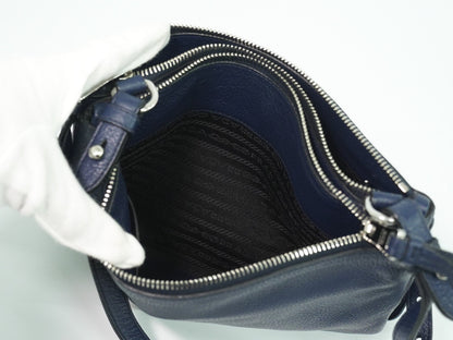 Prada Double Zip Crossbody Bag Vitello Daino, NAVY, LEATHER, Shoulder bag
