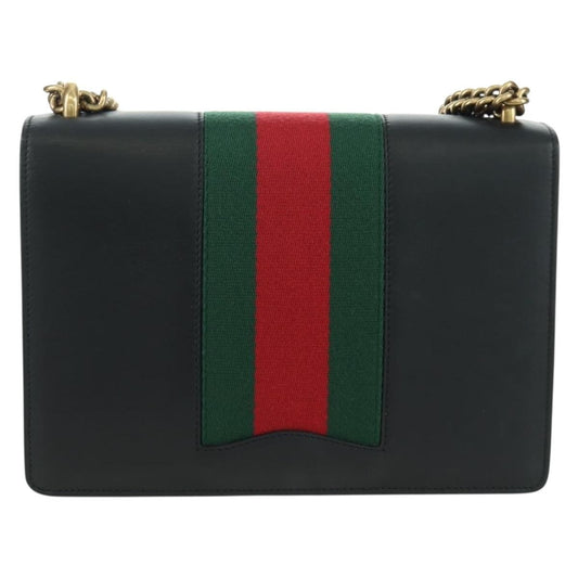 Gucci Web Peony Chain Shoulder Bag Embellished Leather, Black, Leather, Shoulder Bag