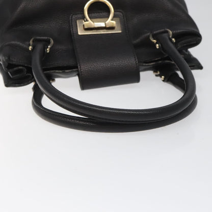 Salvatore Ferragamo Gancini handbag Leather, BLACK, LEATHER, Handbag