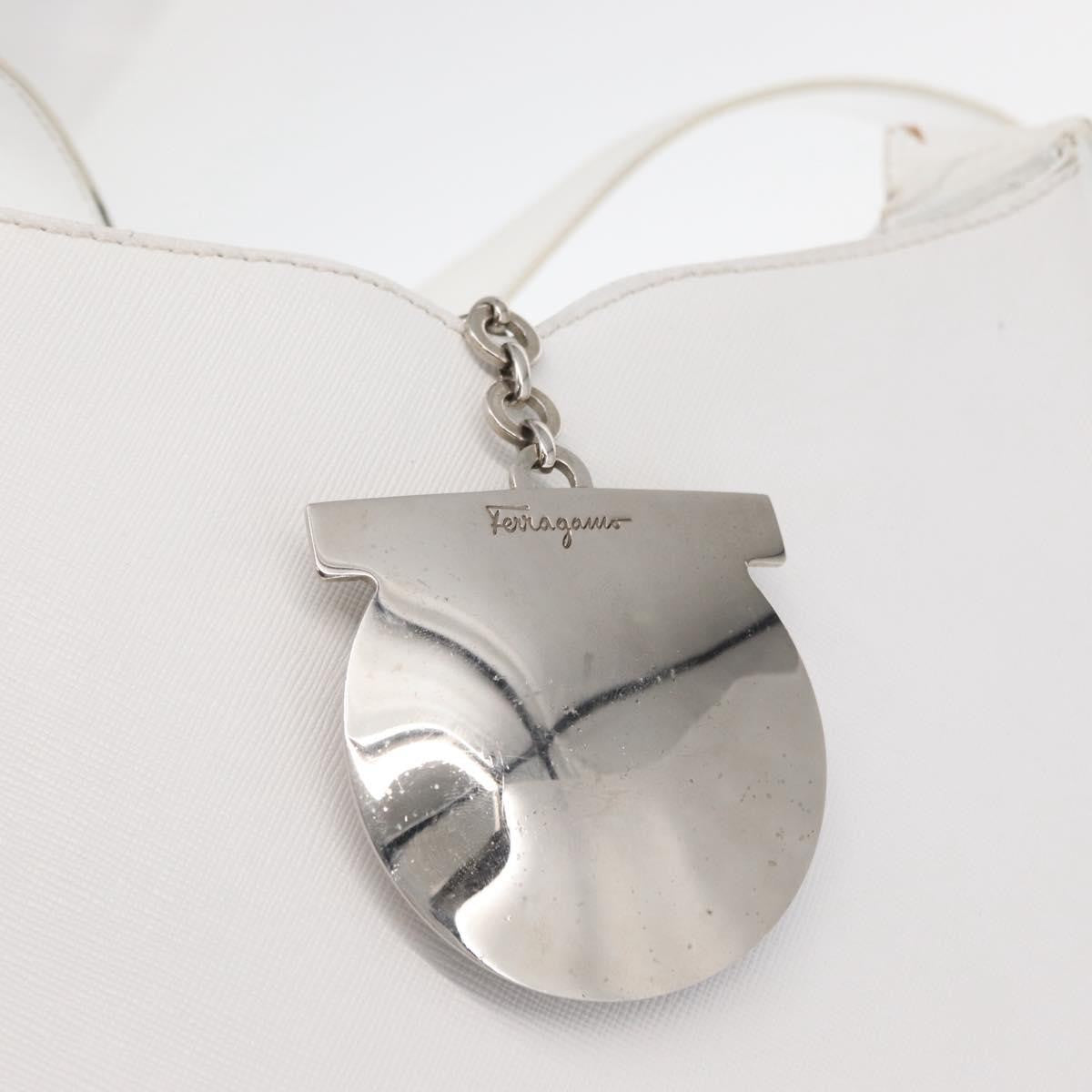 Salvatore Ferragamo Gancini Shoulder Bag Leather, WHITE, LEATHER, Shoulder bag