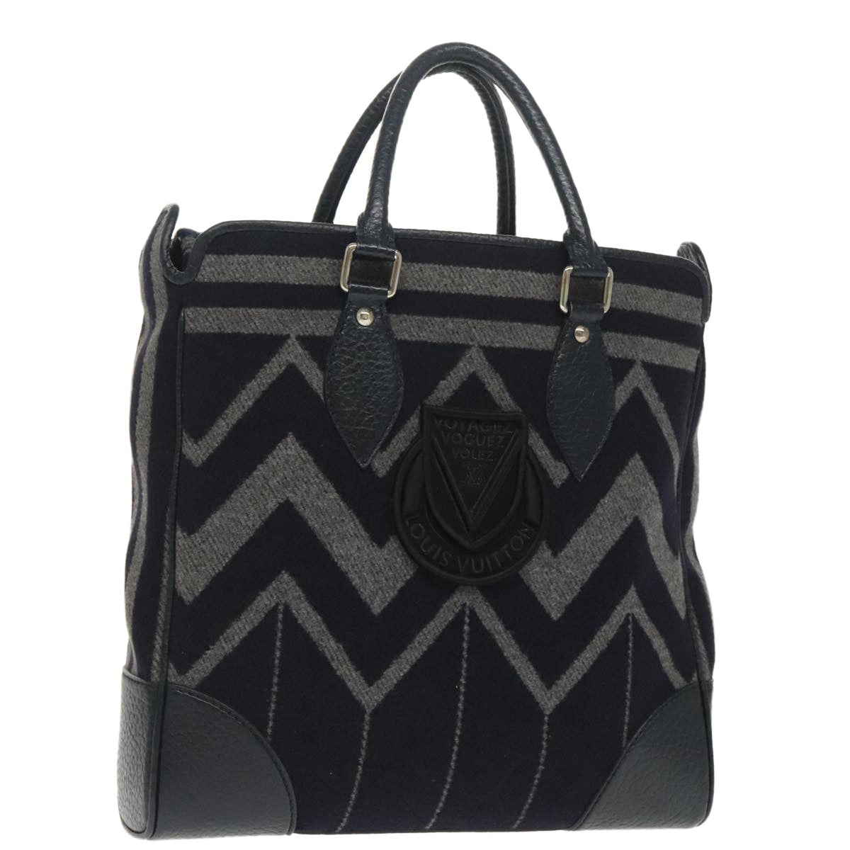 Louis Vuitton Vail Blanket Cabas Wool with Leather, NAVY, WOOL, Tote bag
