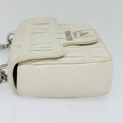 Prada Chain Flap Shoulder Bag Nappa Gaufre, WHITE, LEATHER, Shoulder bag