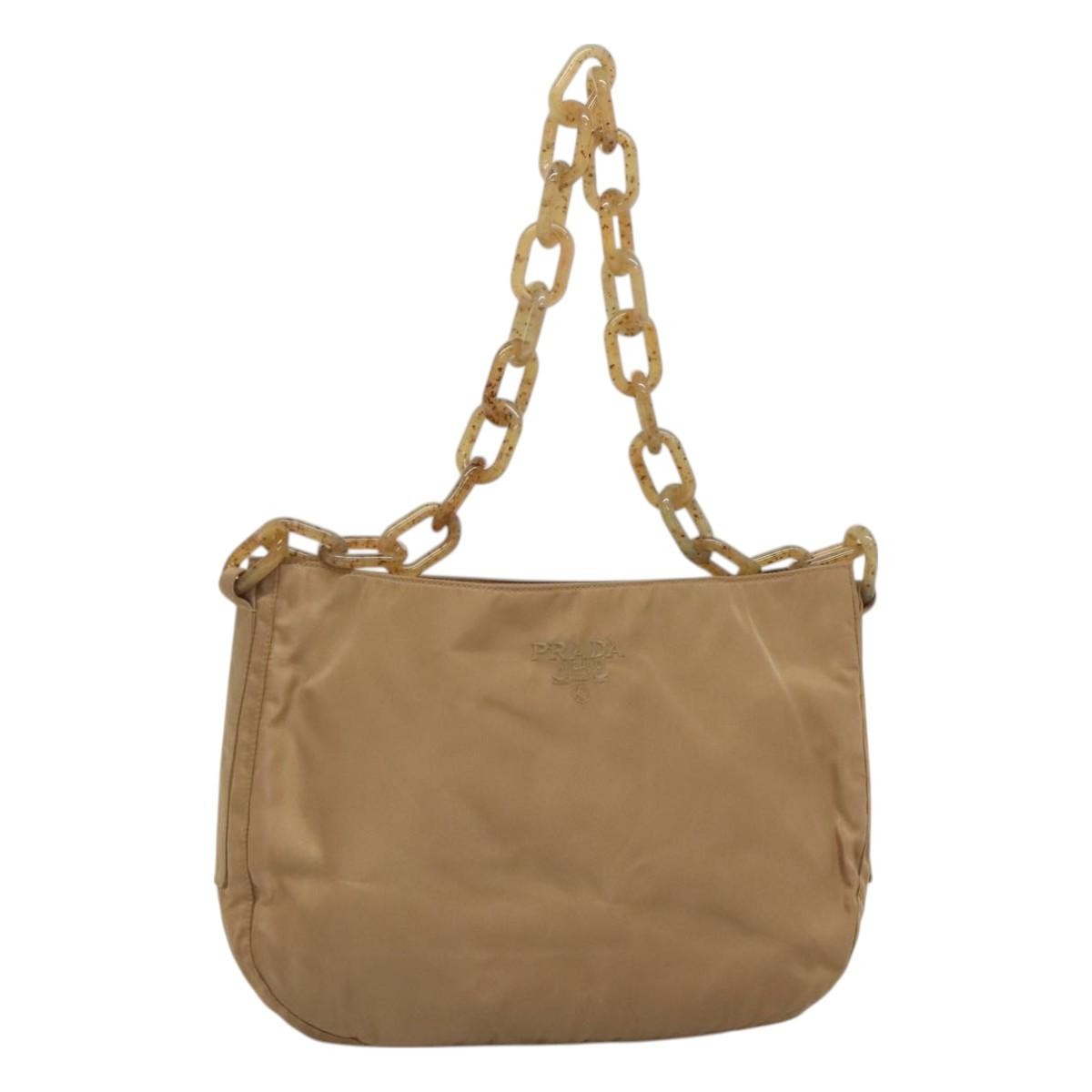 Prada Vintage Chain Shoulder Bag Tessuto, BEIGE, NYLON, Shoulder bag