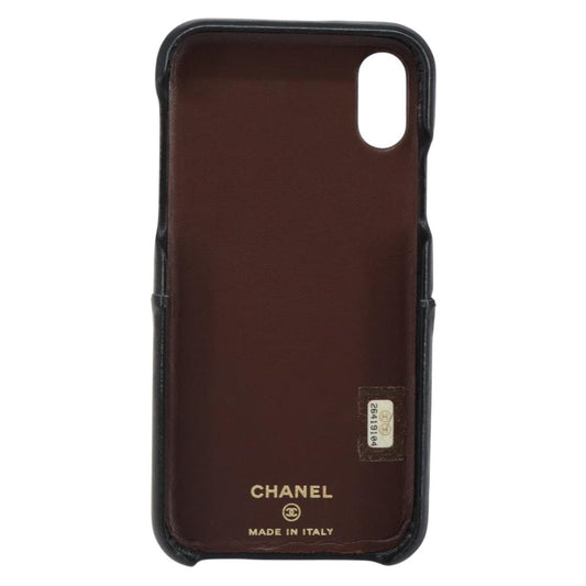 Chanel Iphone Case Quilted Lambskin, BLACK, LEATHER, Tech accessory