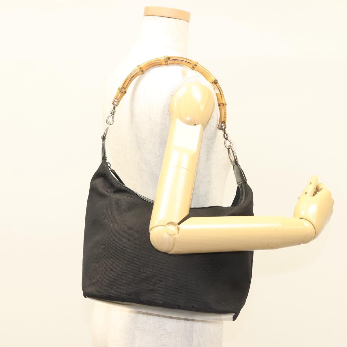 Gucci Vintage Bamboo Shoulder Bag Nylon, BLACK, NYLON, Shoulder bag