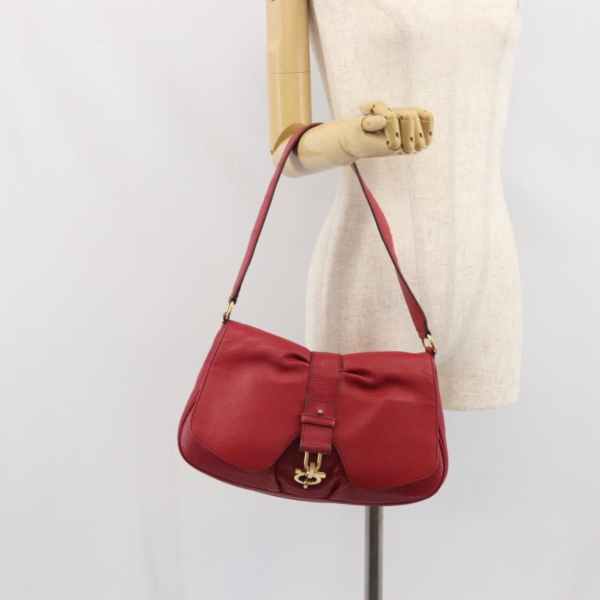 Salvatore Ferragamo Gancini Shoulder Bag Leather, RED, LEATHER, Shoulder bag