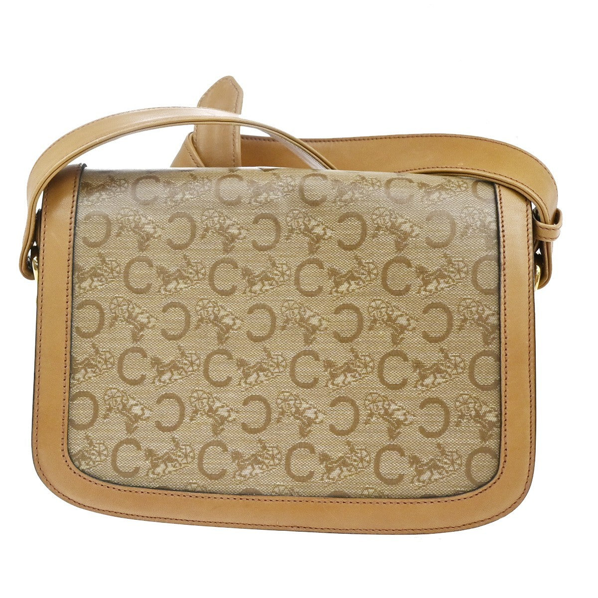 Celine Vintage Horse Carriage C Macadam Shoulder Bag Canvas and Leather, BEIGE, CANVAS, Shoulder bag