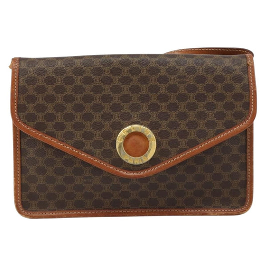Celine Circle Logo Shoulder Bag Canvas, BROWN, CANVAS, Shoulder bag