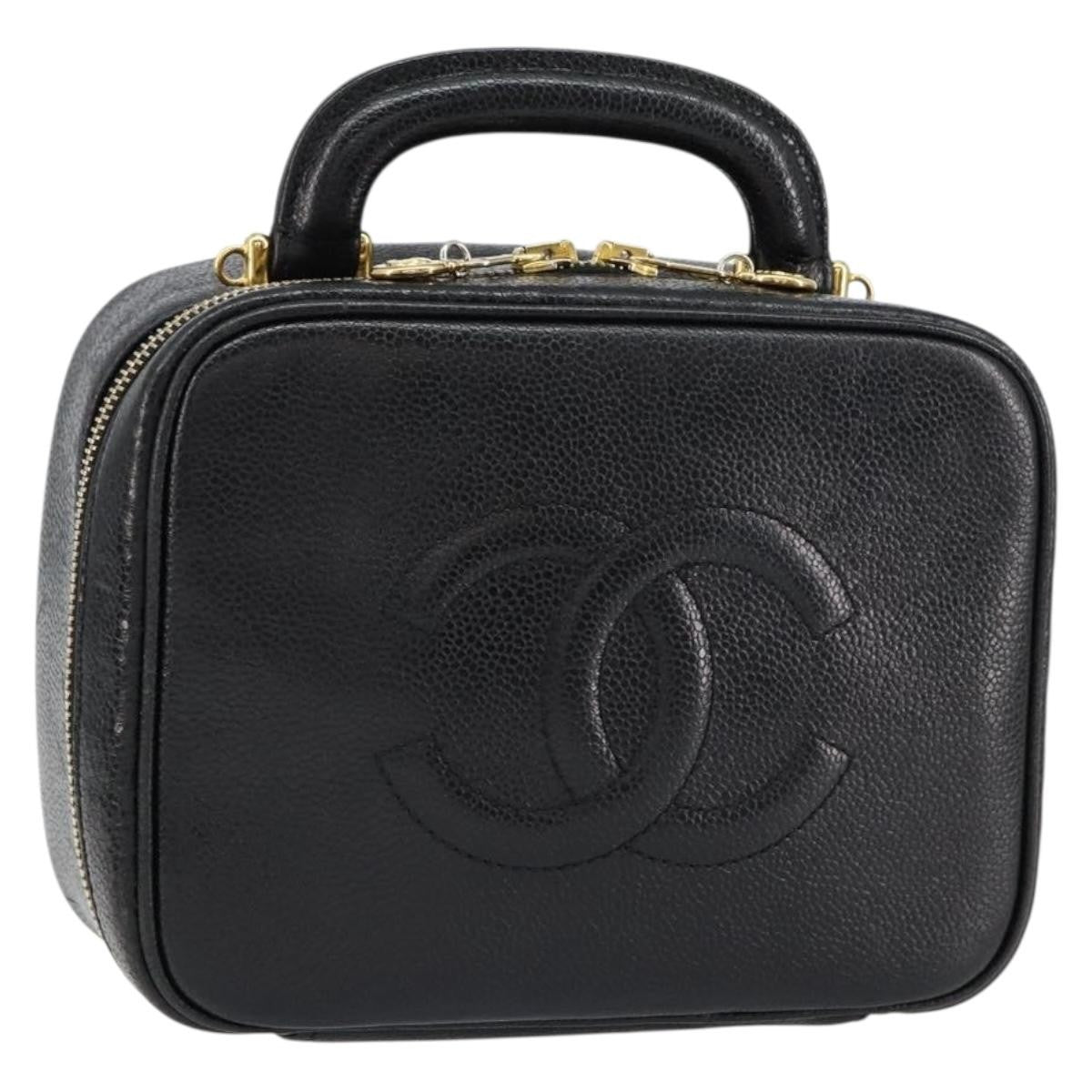 Chanel Vintage Timeless Zip Around Vanity Case Caviar, BLACK, LEATHER, Clutche & pouche