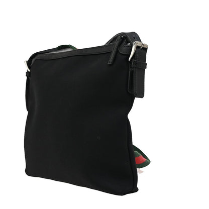 Gucci Web Strap Flat Messenger Bag Techno Canvas, BLACK, CANVAS, Shoulder bag
