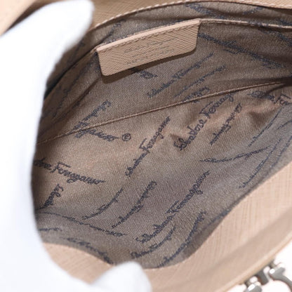 Salvatore Ferragamo Gancini Shoulder Bag Leather, BEIGE, LEATHER, Shoulder bag
