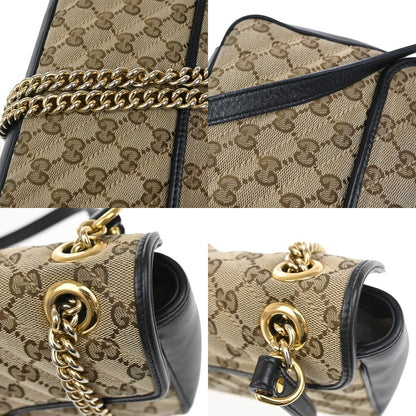 Gucci GG Marmont Flap Bag Diagonal Quilted GG Canvas with Leather, BROWN, CANVAS, Handbag