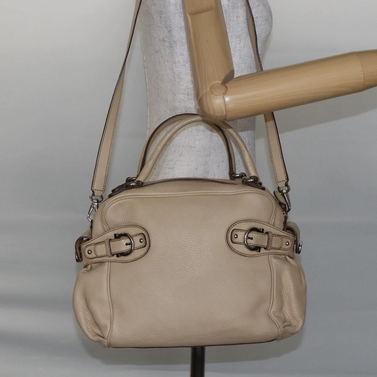 Salvatore Ferragamo Gancini handbag Leather, BEIGE, LEATHER, Shoulder bag