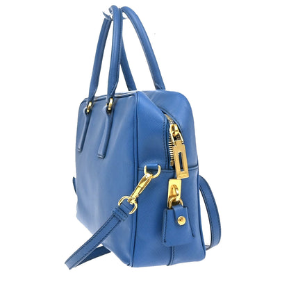 Prada Bauletto Bag Saffiano Leather, BLUE, LEATHER, Handbag