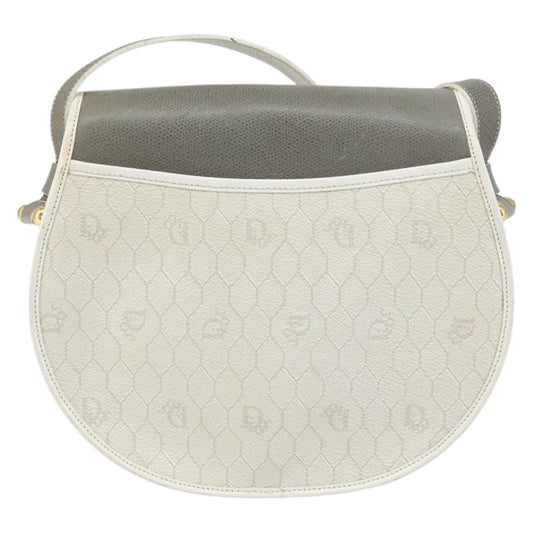Christian Dior Vintage Honeycomb Flap Crossbody Bag Canvas and Leather, WHITE, CANVAS, Shoulder bag