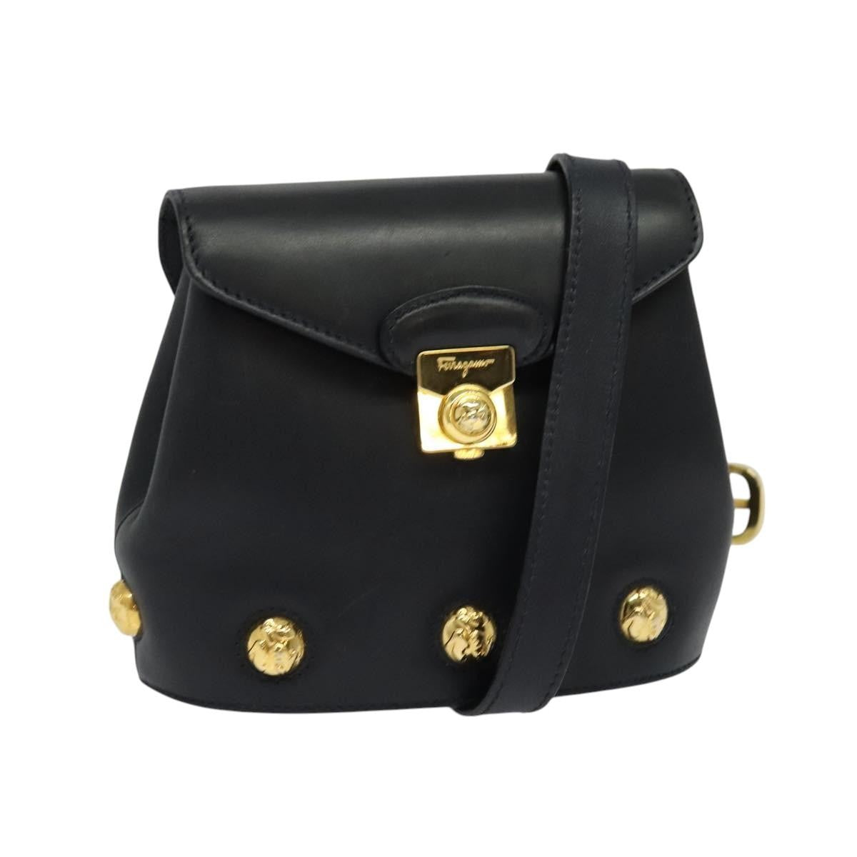 Salvatore Ferragamo Flap Shoulder Bag Leather, NAVY, LEATHER, Shoulder bag