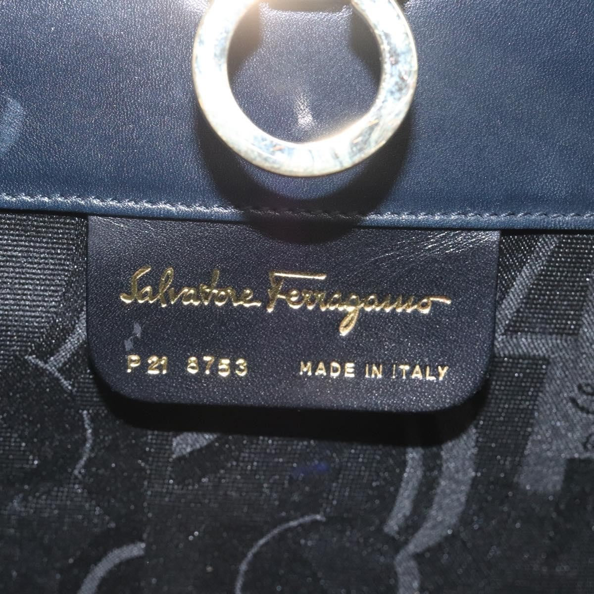 Salvatore Ferragamo Vintage Gancini Chain Shoulder Bag Leather, NAVY, LEATHER, Shoulder bag