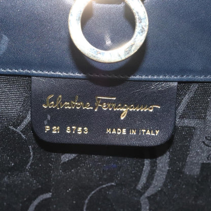 Salvatore Ferragamo Vintage Gancini Chain Shoulder Bag Leather, NAVY, LEATHER, Shoulder bag