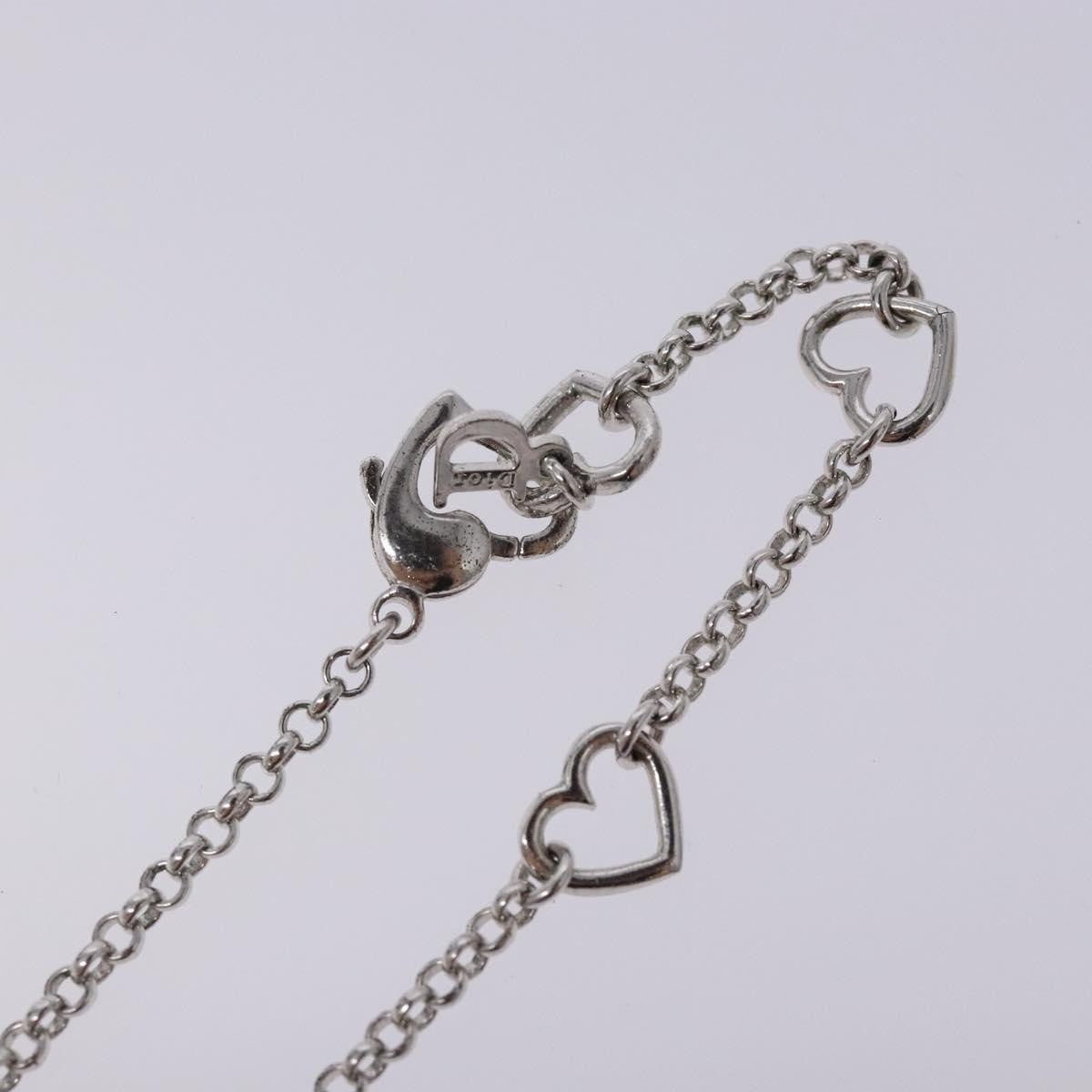 Christian Dior Vintage D Logo & Heart Charm Necklace Metal with Crystals, SILVER, METAL, Necklace