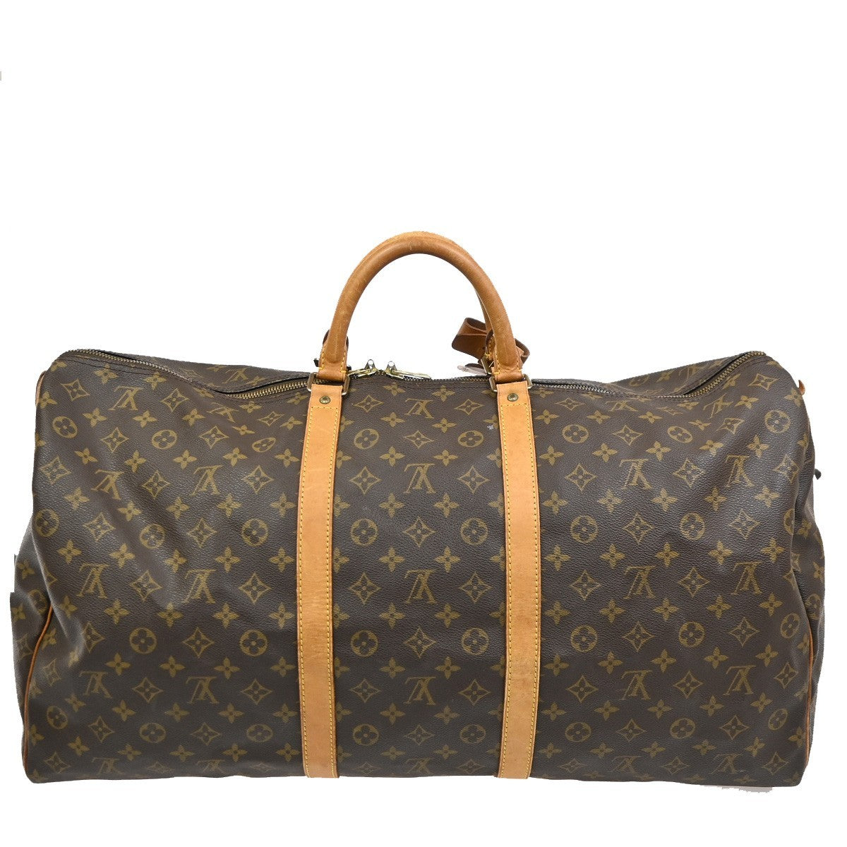 Louis Vuitton Keepall Bag Monogram Canvas, BROWN, LEATHER, Travel bag