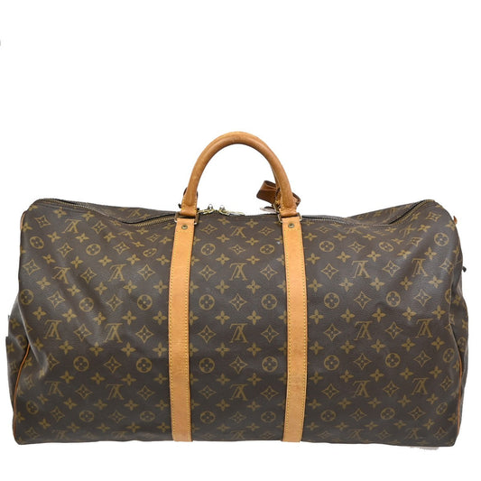 Louis Vuitton Keepall Bag Monogram Canvas, BROWN, LEATHER, Travel bag