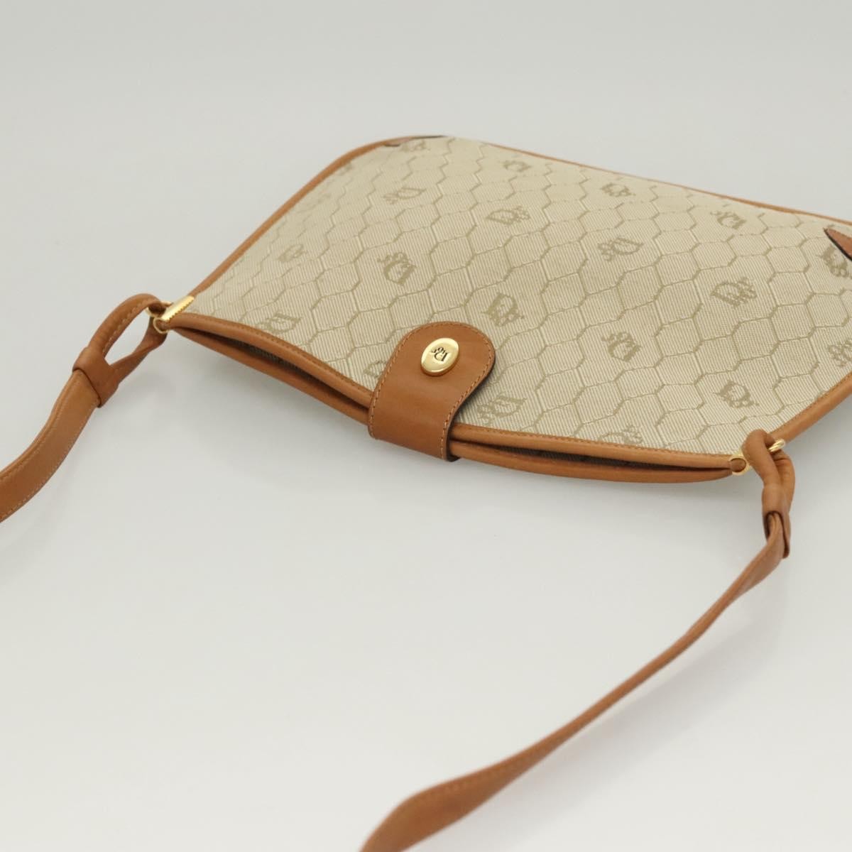 Christian Dior Vintage Honeycomb Shoulder Bag Canvas and Leather, BEIGE, CANVAS, Shoulder bag