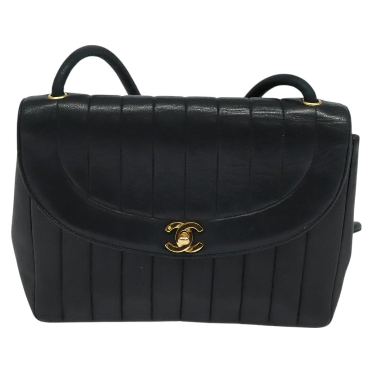 Chanel Vintage Vertical CC Flap Bag Leather, BLACK, LEATHER, Shoulder bag