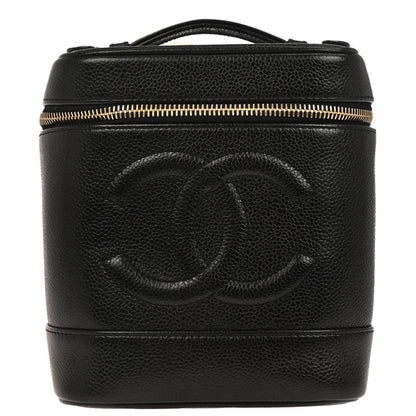 Chanel Vintage Timeless Cosmetic Case Caviar, BLACK, LEATHER, Handbag