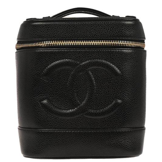 Chanel Vintage Timeless Cosmetic Case Caviar, BLACK, LEATHER, Handbag