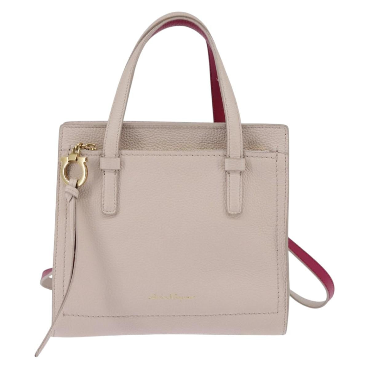 Salvatore Ferragamo Amy Tote Pebbled Leather, BEIGE, LEATHER, Handbag