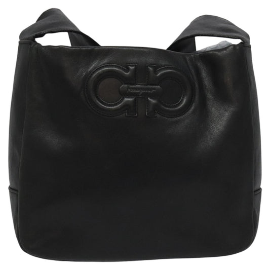 Salvatore Ferragamo Gancini Shoulder Bag Leather, BLACK, LEATHER, Shoulder bag
