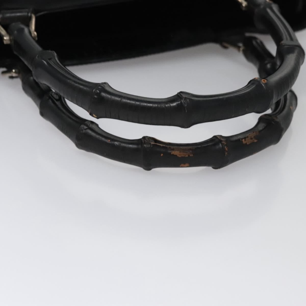 Gucci Vintage Bamboo Handle Bag Nylon, BLACK, CANVAS, Handbag