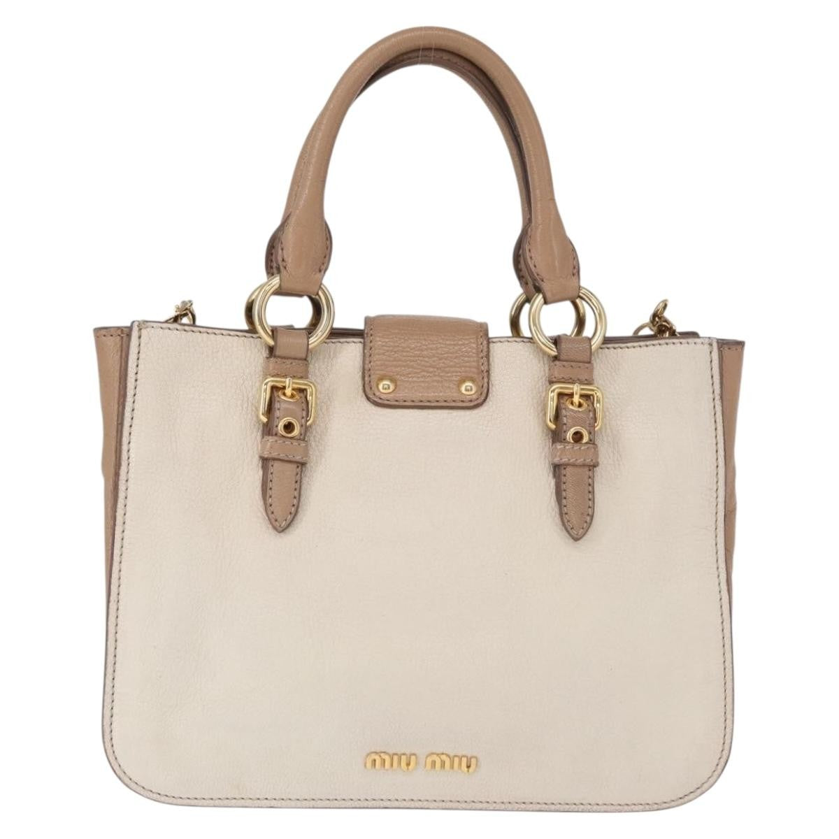 Miu Miu Madras Convertible Lock Tote Leather, BEIGE, LEATHER, Handbag