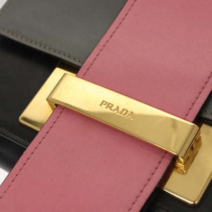 Prada Metal Ribbon Shoulder Bag City Calfskin, GRAY, LEATHER, Shoulder bag