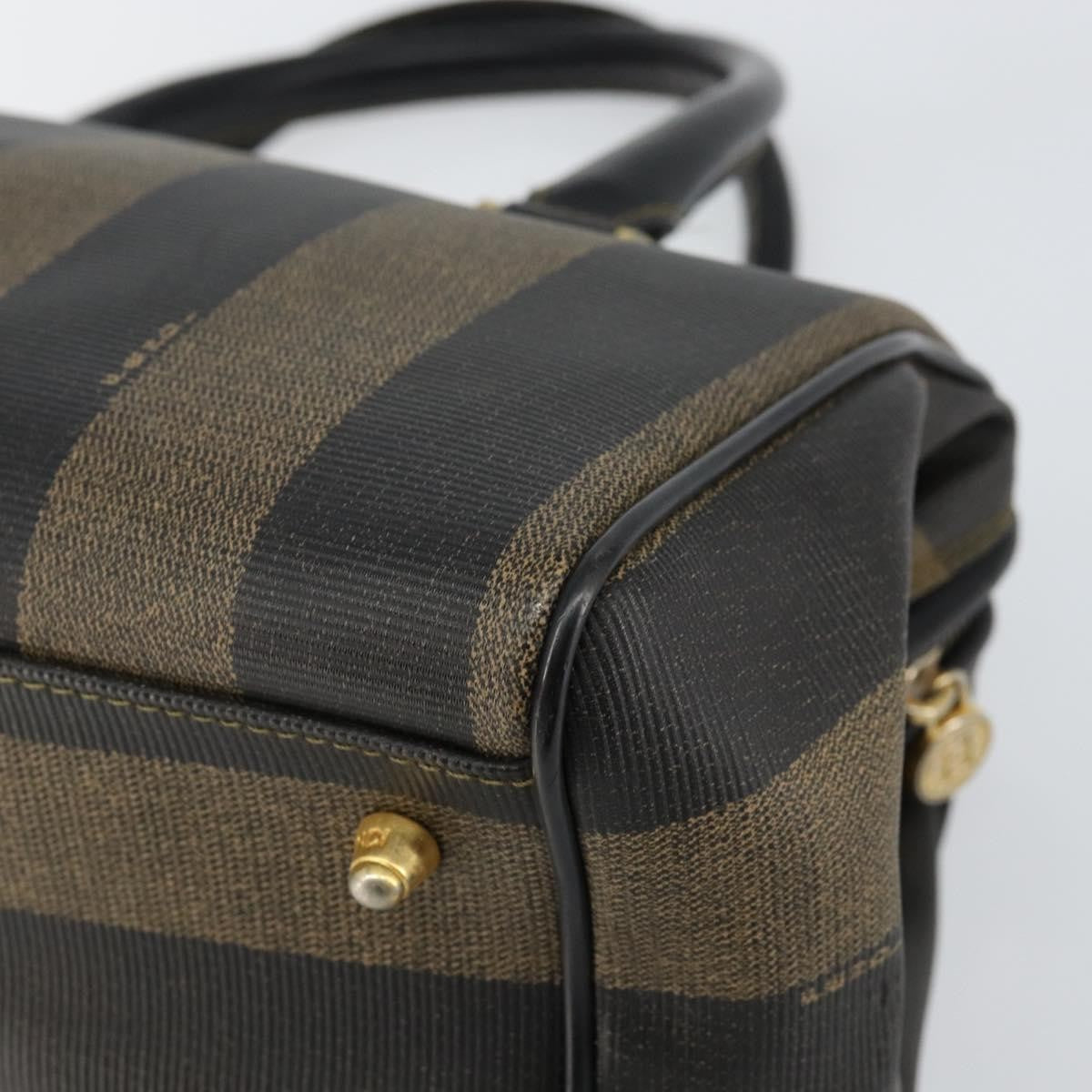 Fendi Vintage Pequin Boston Bag Coated Canvas, BLACK, CANVAS, Handbag