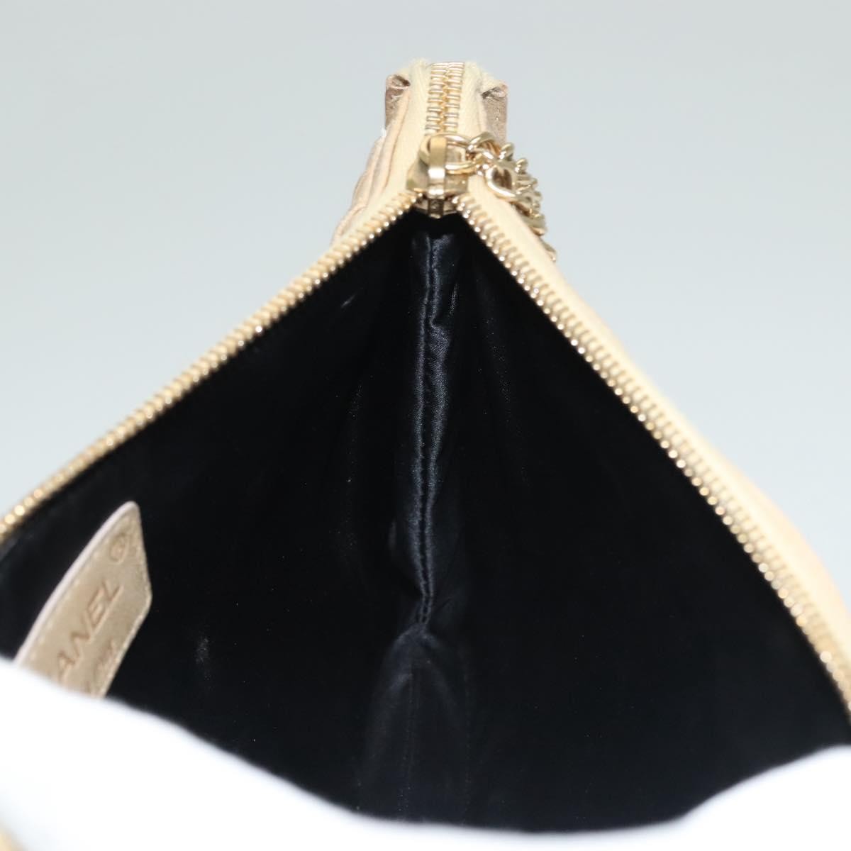 Chanel Ruffle Chain Pochette Lambskin, BEIGE, LEATHER, Clutche & pouche