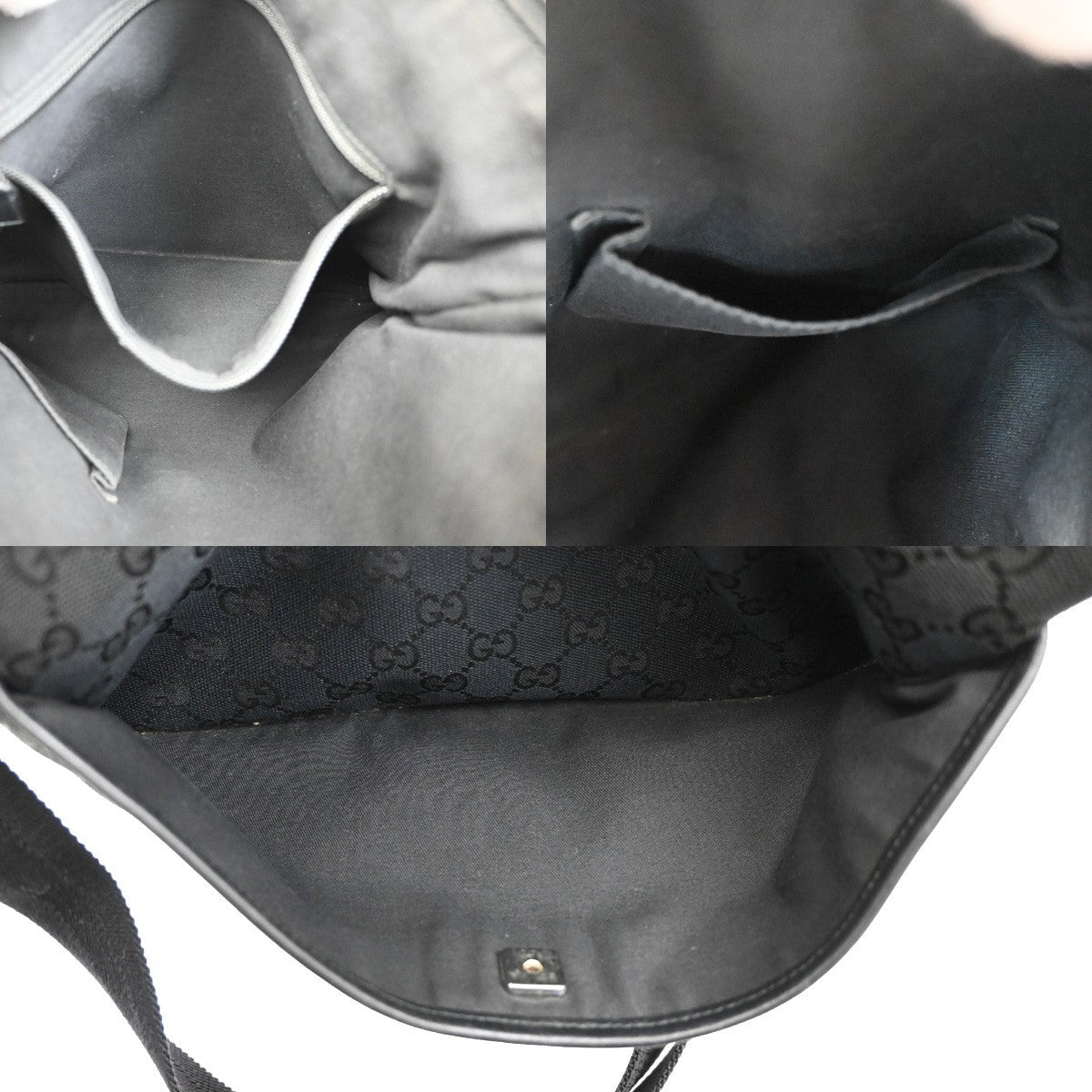 Gucci Zip Messenger Bag GG Canvas with Perforated Leather, BLACK, CANVAS, Shoulder bag