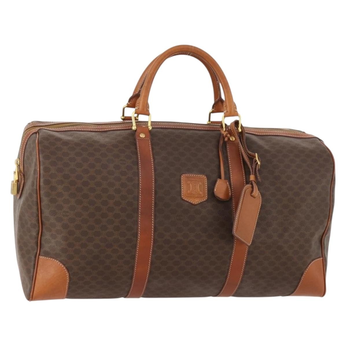 Celine Vintage Macadam Boston bag Canvas and Leather, BROWN, CANVAS, Travel bag