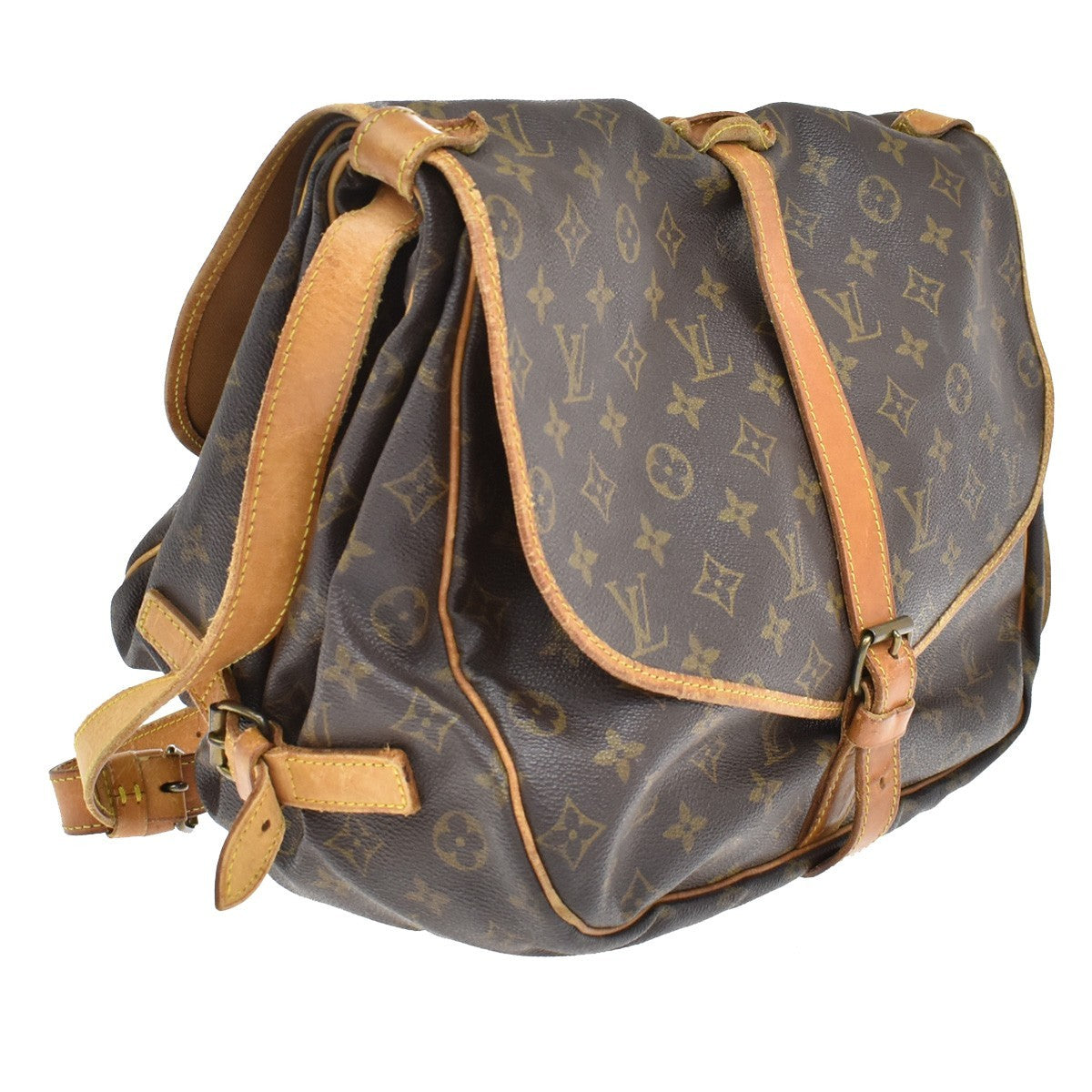 Louis Vuitton Saumur Handbag Monogram Canvas, BROWN, LEATHER, Shoulder bag