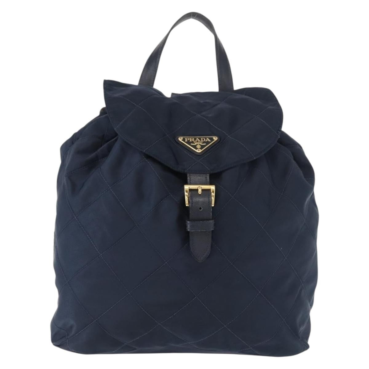 Prada Buckle Backpack Quilted Tessuto, NAVY, NYLON, Backpack