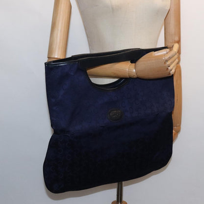 Celine Sulky Vertical Cabas Tote Canvas with Leather, NAVY, CANVAS, Tote bag